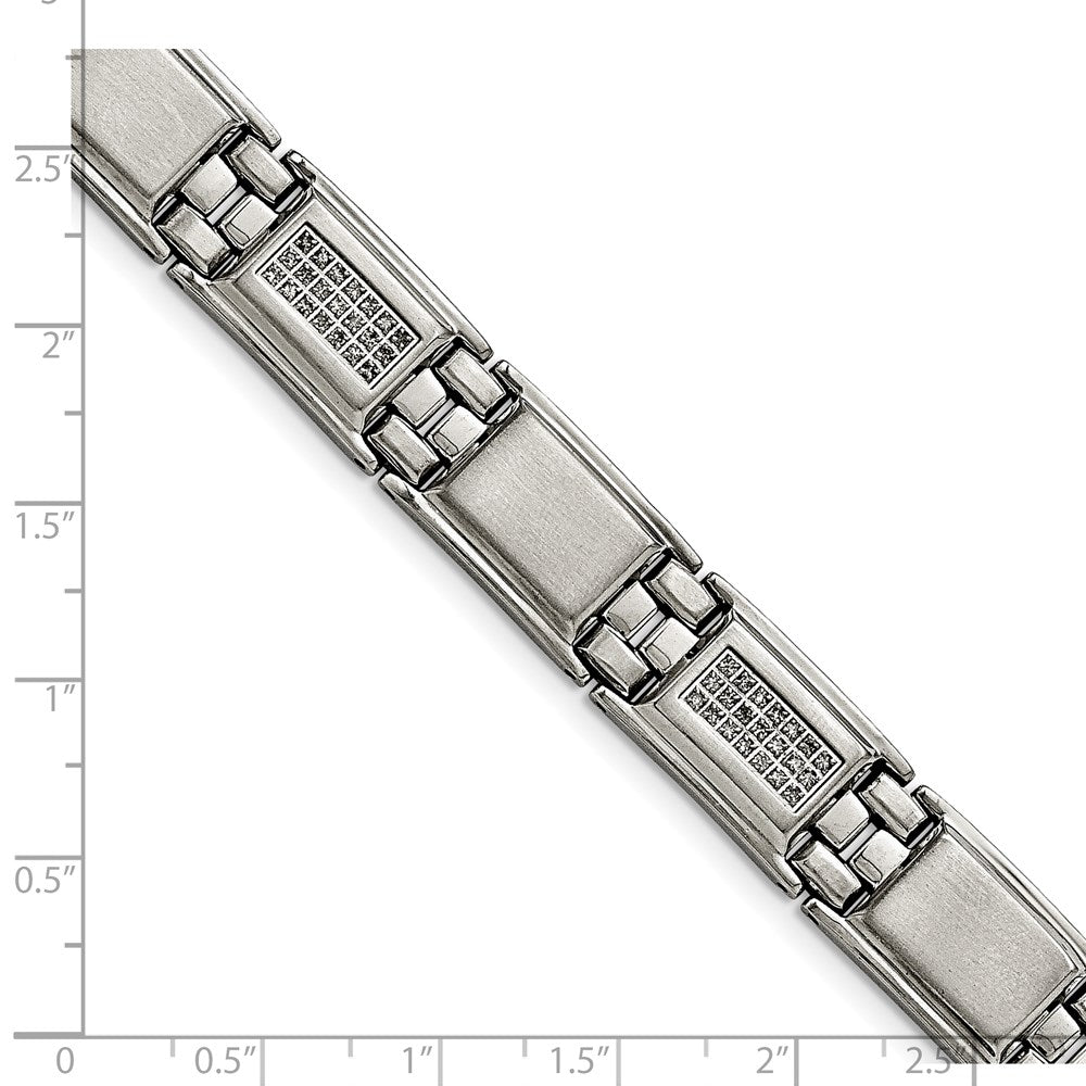 Stainless Steel Polished and Matte 3/4ct tw. Diamond 8.75in Bracelet 8.75 inches