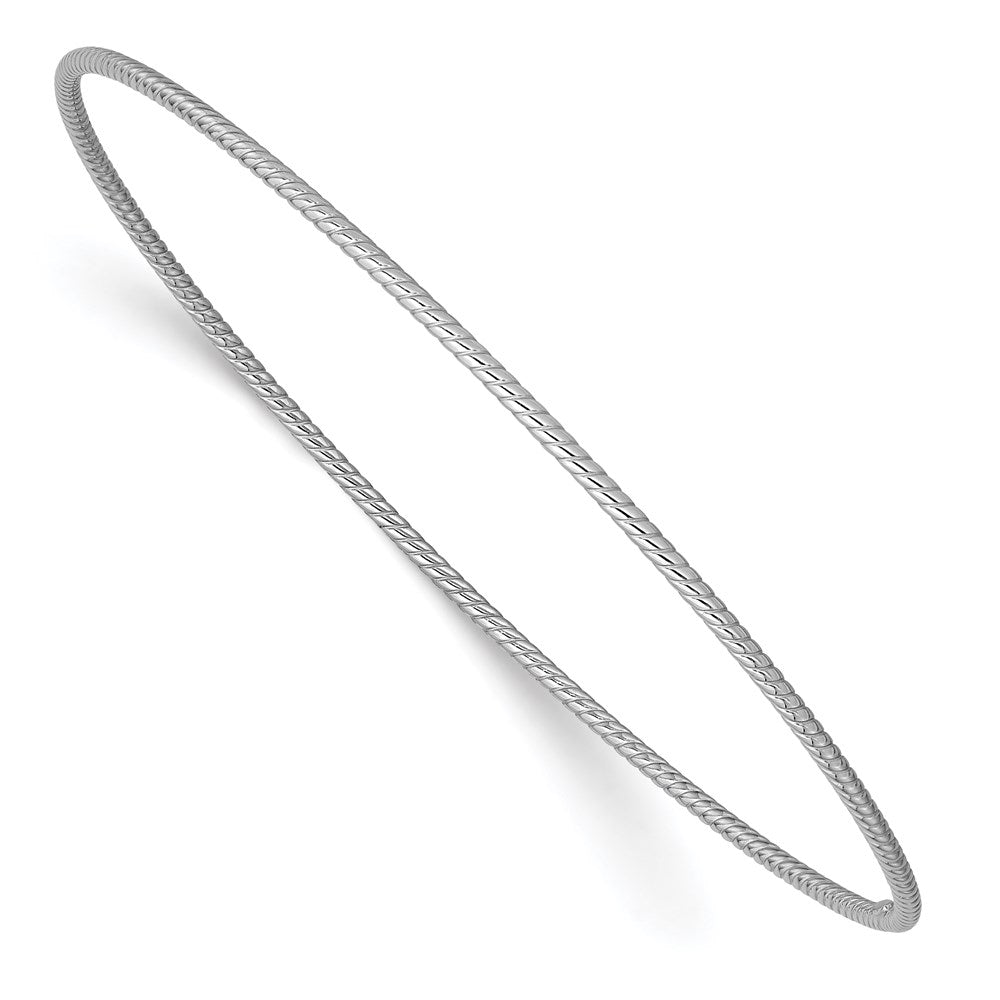 14k 1.5mm White Gold Textured Slip-on Bangle Bracelet 8 inches