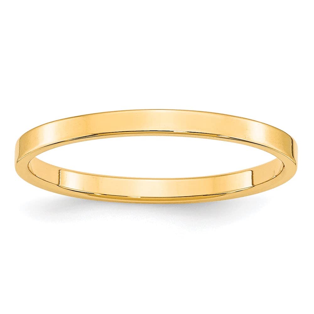 10k Yellow Gold 2mm Lightweight Flat Wedding Band Size 7.5