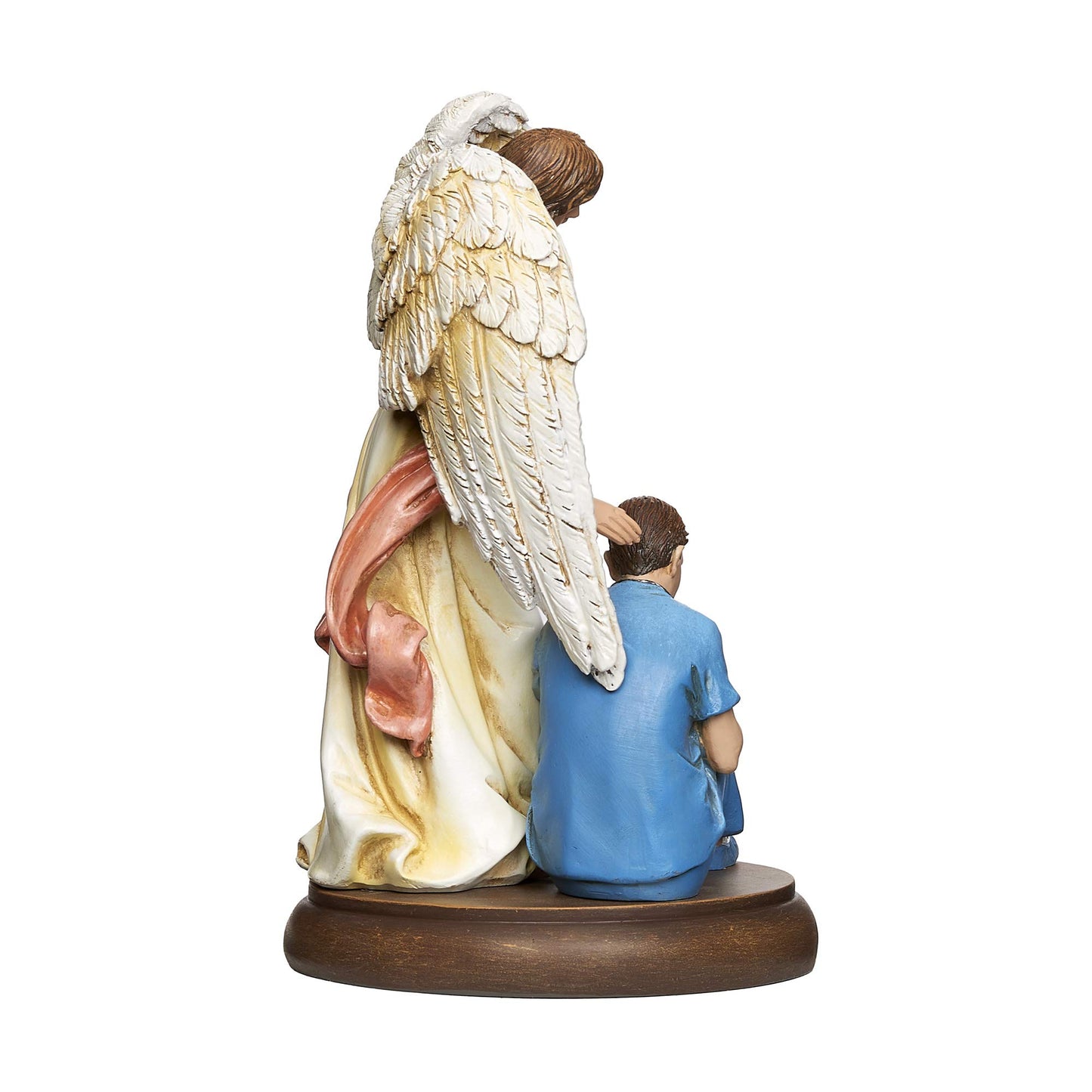 7.25" White and Blue Guardian Angel with Male Religious Tabletop Figurine