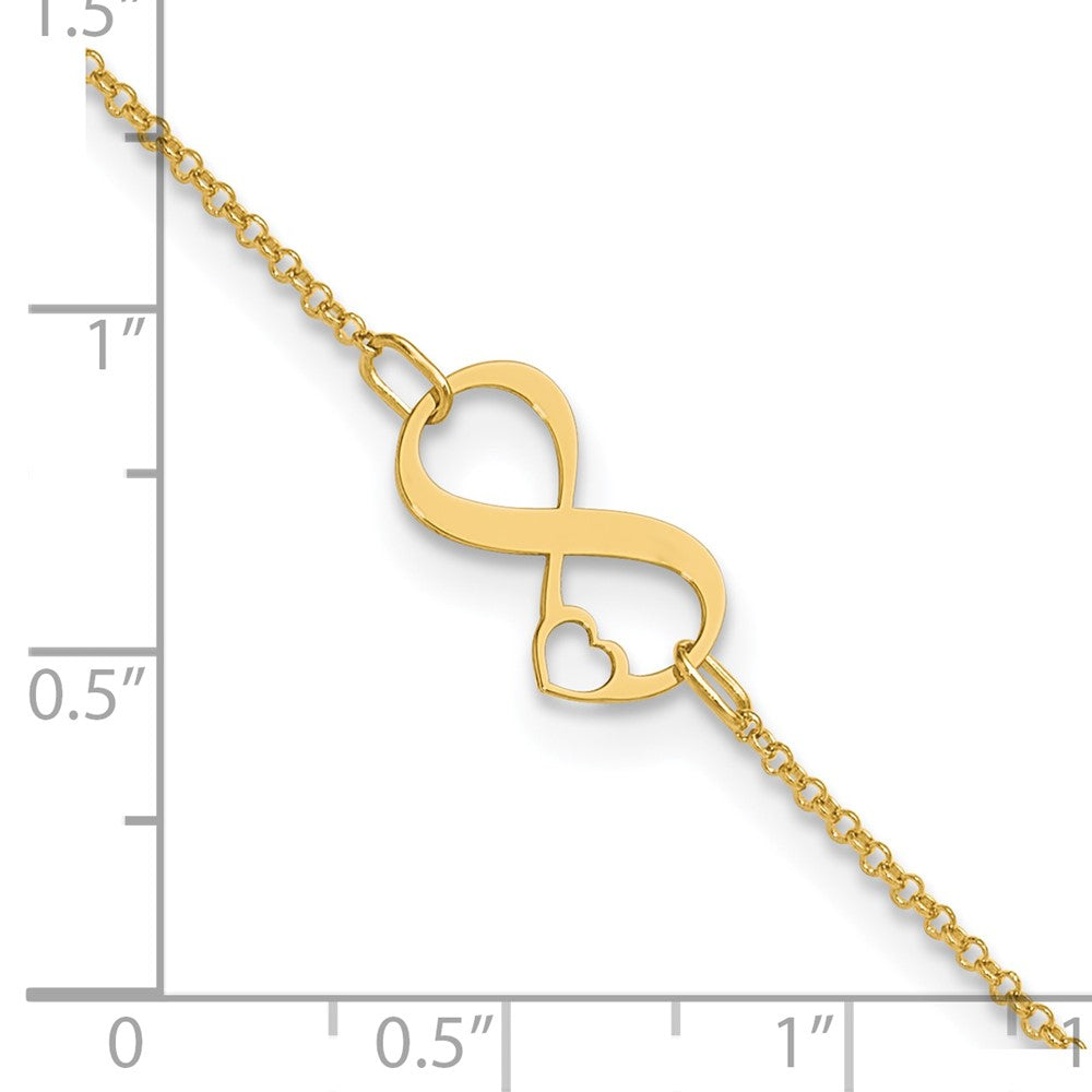 14K Two-tone Polished Infinity Open Heart 9in Plus 1in ext. Anklet