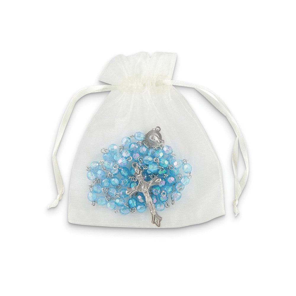 Silver-tone Light Blue Aurora Borealis Acrylic Beaded 19.5 inch Rosary