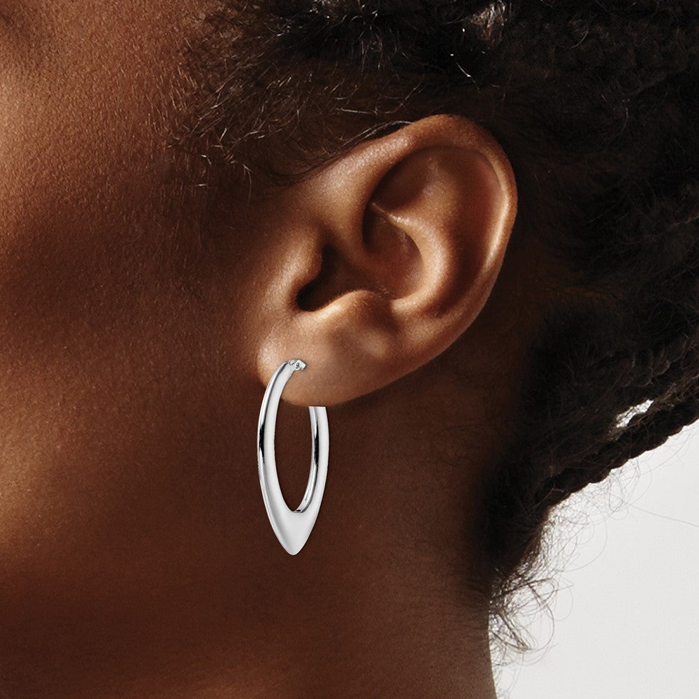 Sterling Silver Rhod-plated Polished Oval Hoop Earrings