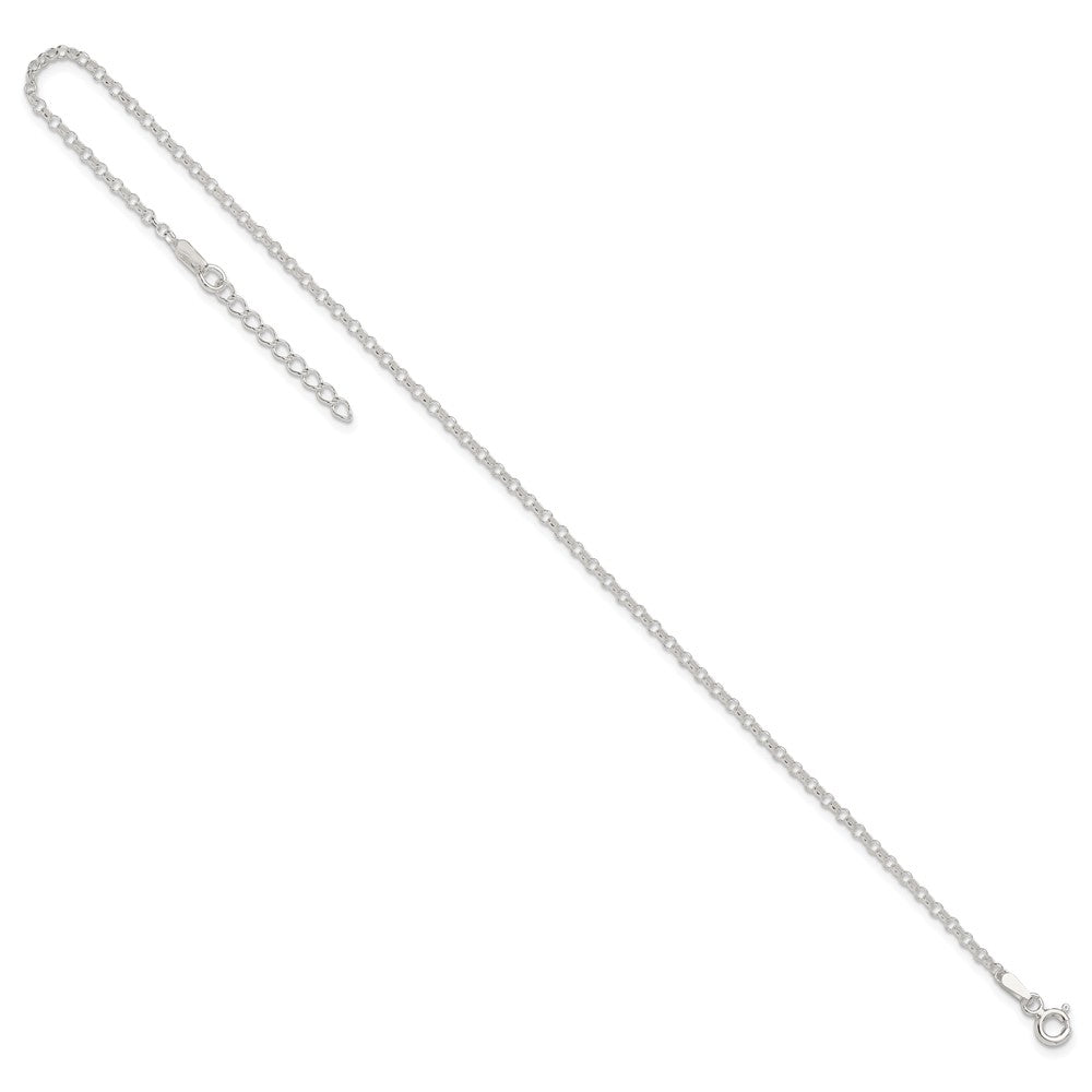 Sterling Silver 2mm Rolo 9in Plus 1in ext. Chain Anklet 9 inches