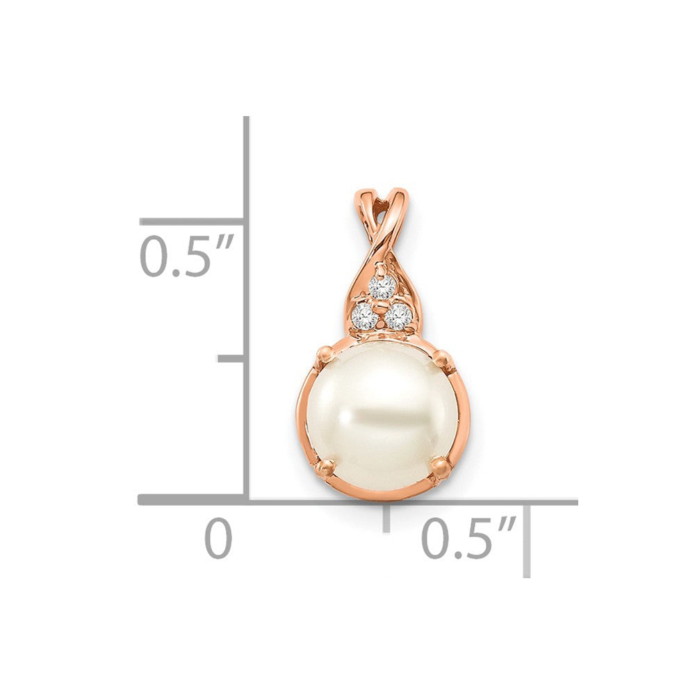 10kr Pearl and Diamond Pendant w/chain 7mm FWC Pearl