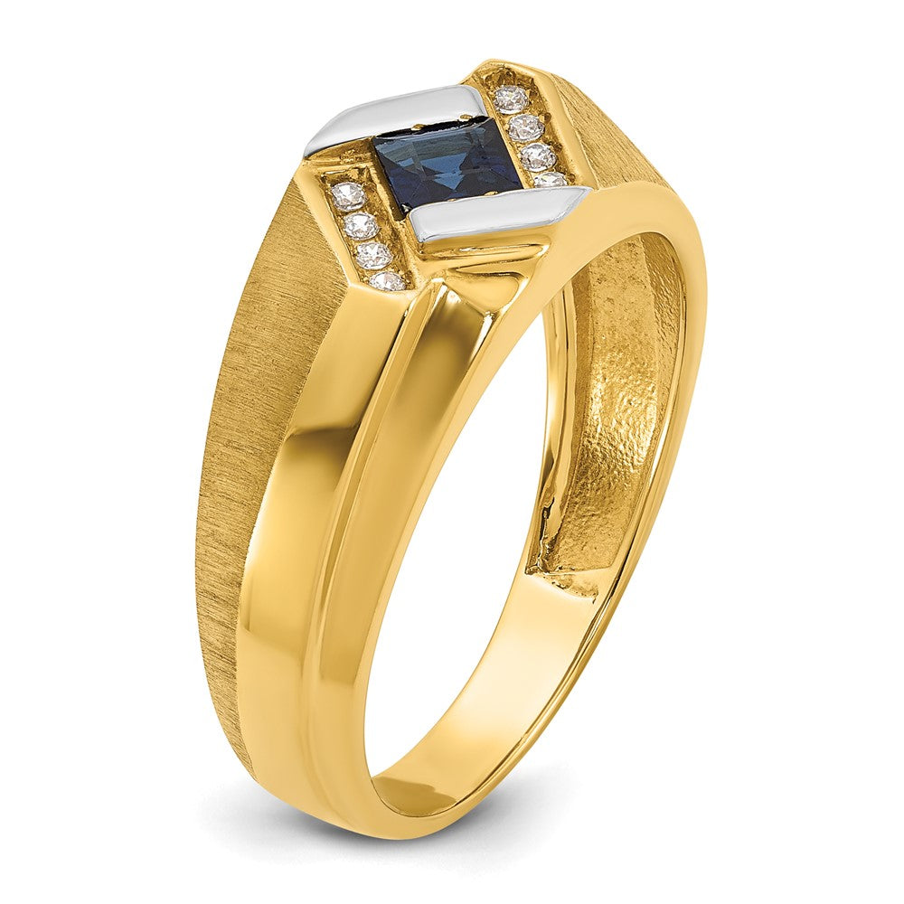 14k IBGoodman Men's Created Sapphire and 1/15 carat Diamond Satin Complete Ring Size 10