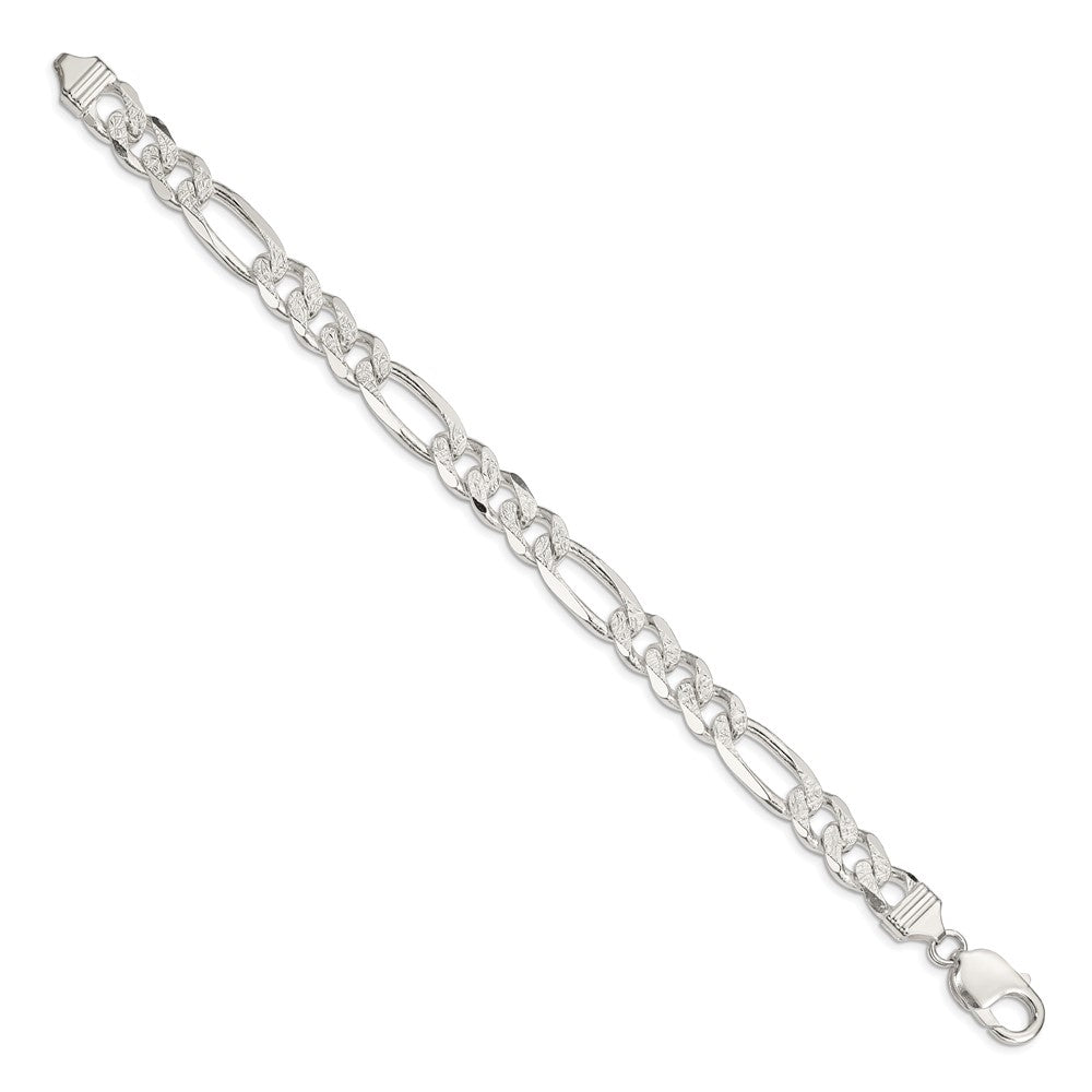 Sterling Silver 11.0mm Pav‚ Flat Figaro Chain 8 inches