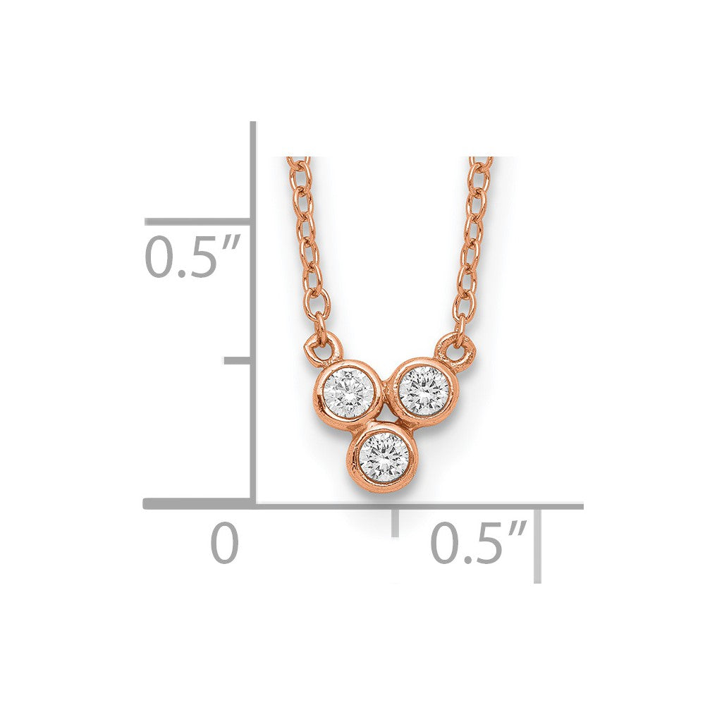 Sterling Silver Rose-tone 3-CZ w/ 2in ext Necklace 16 Inches