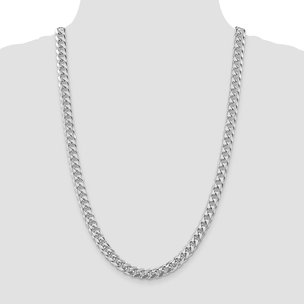 Sterling Silver Rhodium-plated 8.5mm Domed w/ Side D/C Curb Chain 26 Inches