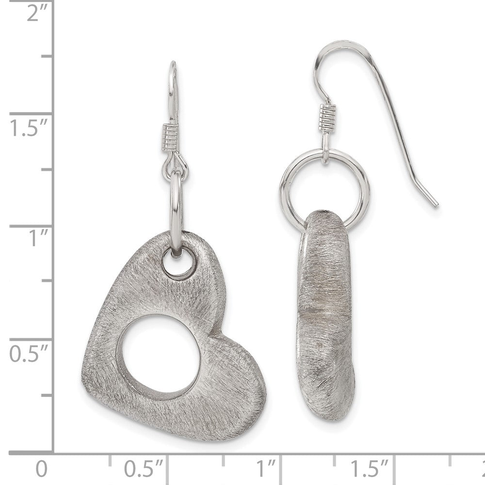Sterling Silver Brushed Heart Dangle Earrings