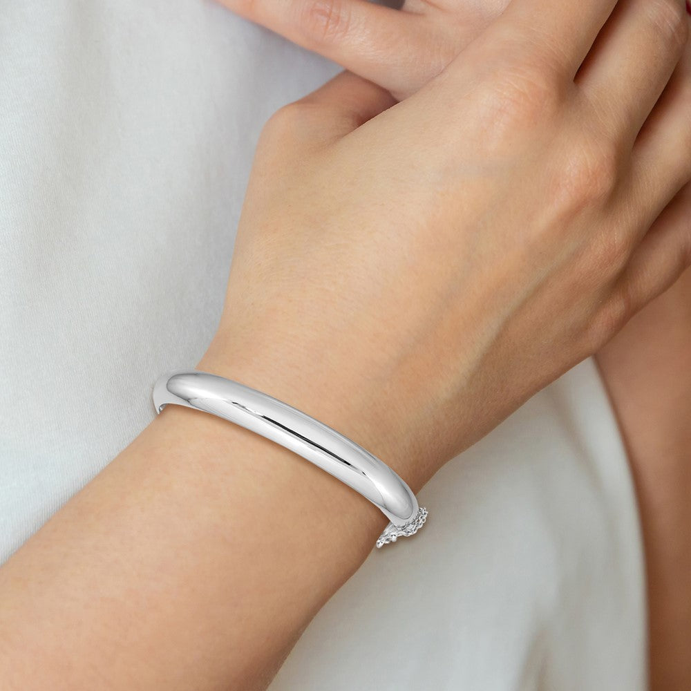 Sterling Silver Rhodium-plated 9.00mm Fancy Hinged Bangle Bracelet 7.5 inches