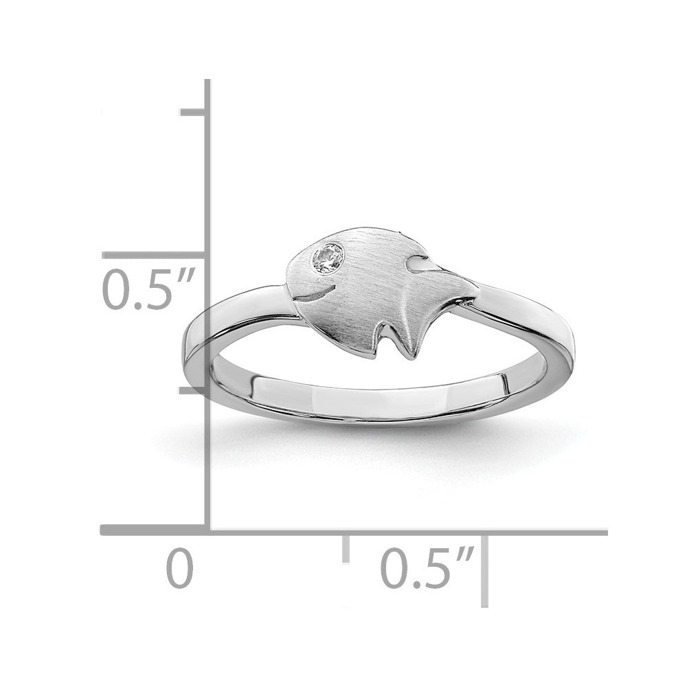 Sterling Silver Rhodium-plated Childs Satin CZ Fish Ring