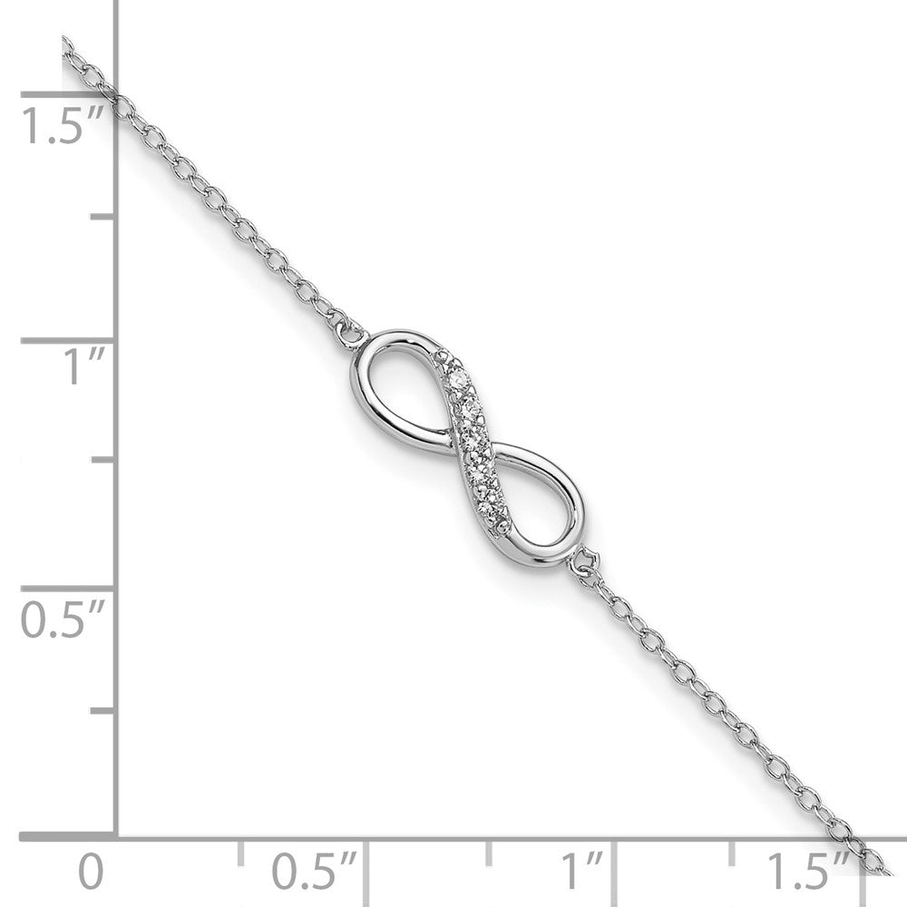 Sterling Silver Rhodium-plated with CZ Infinity w/ 1 IN EXT Bracelet 7 inches