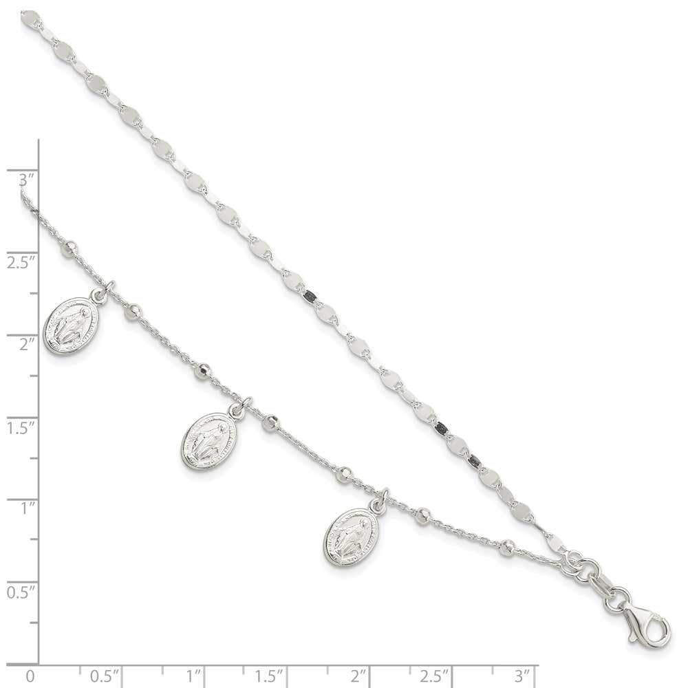 Sterling Silver Dbl Miraculous Medal w/1 in ext. Bracelet