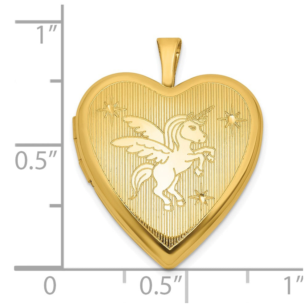 Sterling Silver Gold-plated Polished Front/Brushed Back Unicorn/Alicorn 20mm Heart Locket