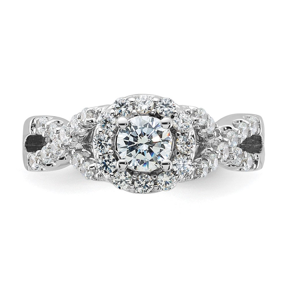 Sterling Silver Rhodium-plated Diamonore CZ Twisted Round Halo Ring