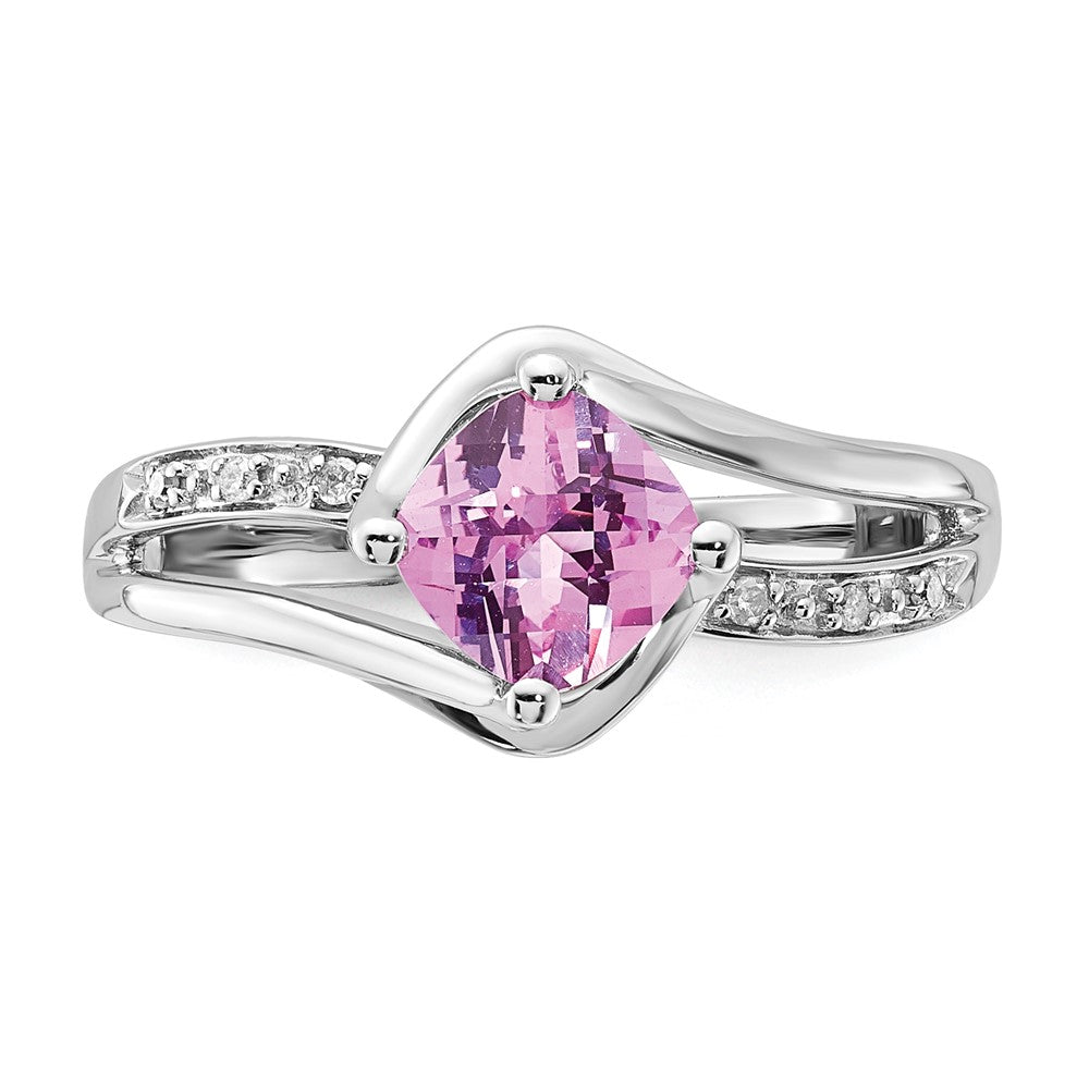 10K White Gold Created Pink Sapphire and Diamond Ring