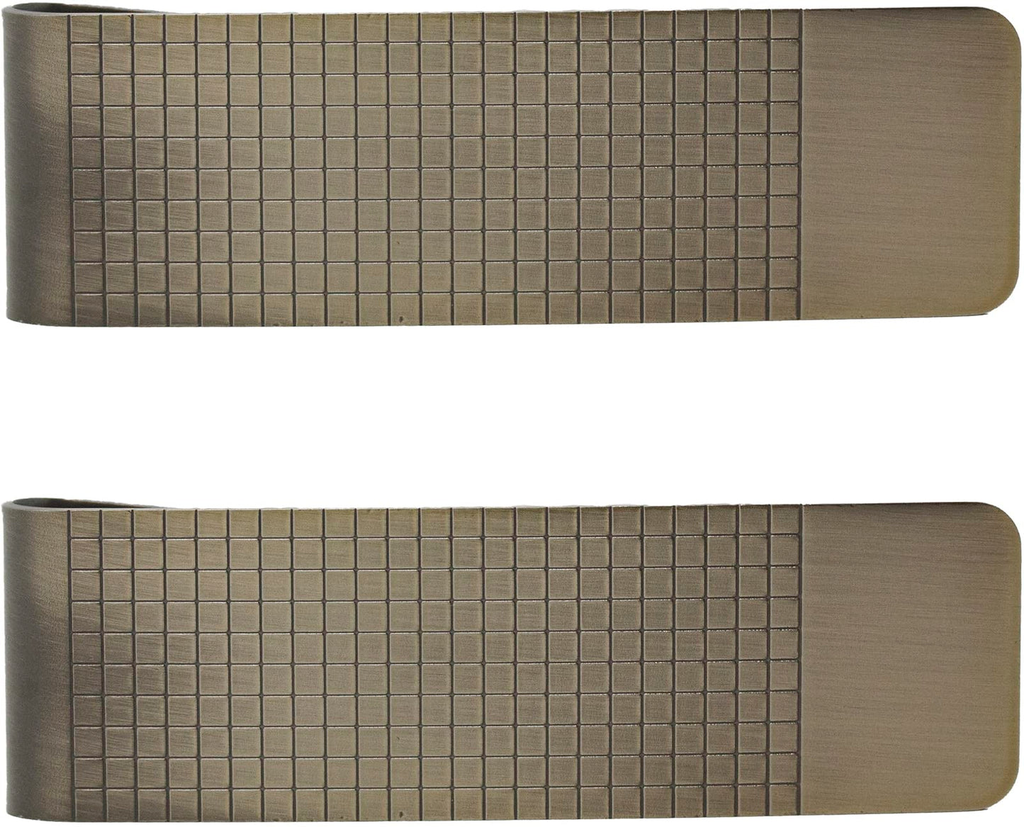 Set of 2 Chrome-Plated Slim Stainless Steel Money Clips in Brass (Pebble Grain)