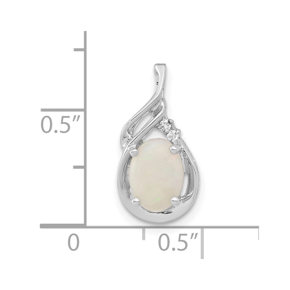 10k White Gold Oval Created Opal & Diamond Teardrop Chain Slide Pendant