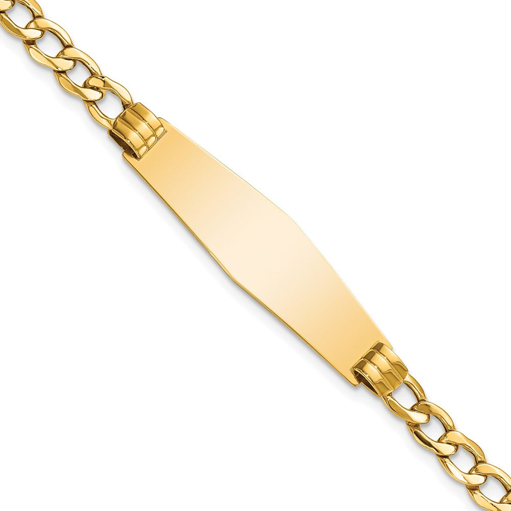 14k Polished Semi-Solid Soft Diamond Shape Cuban ID Bracelet 8 inches