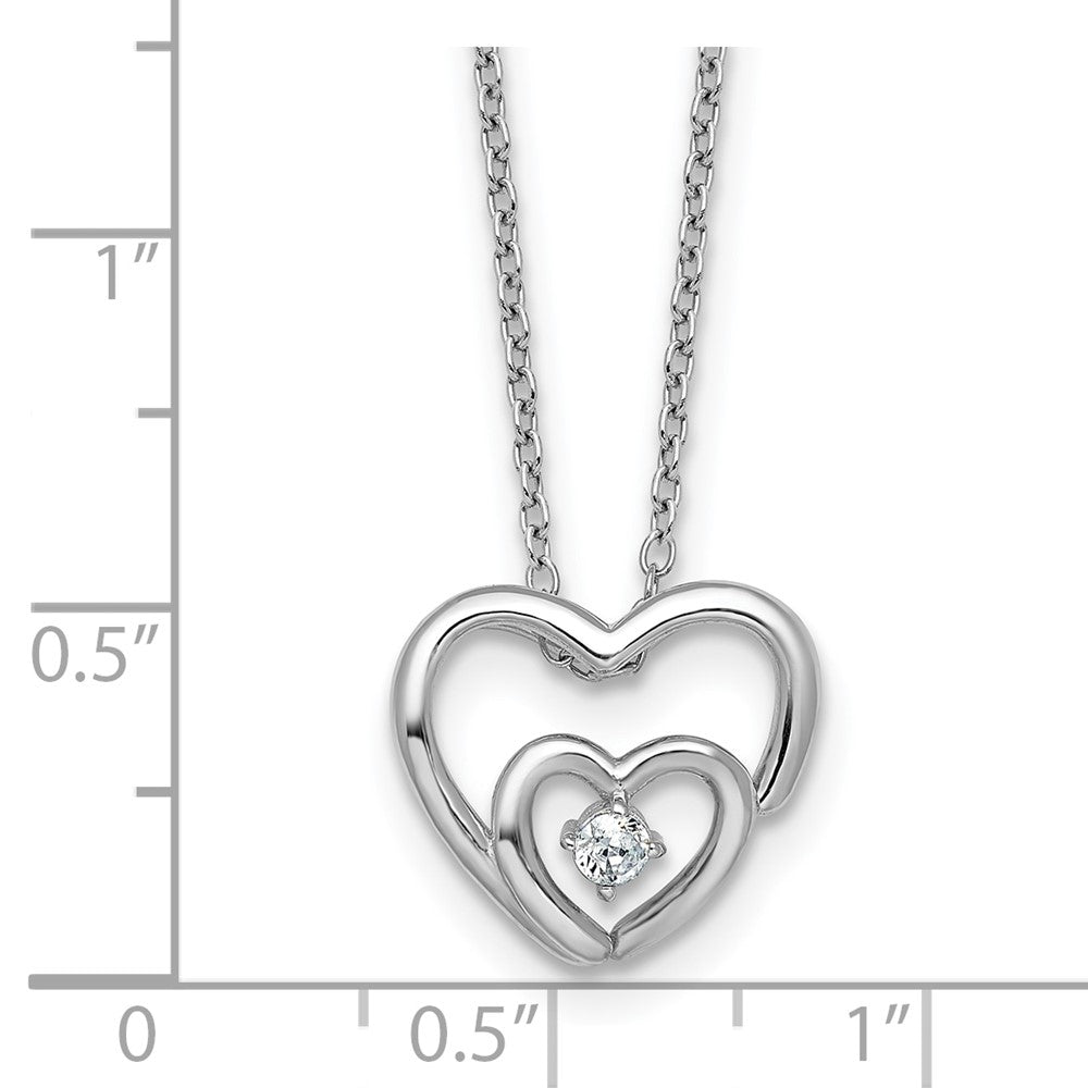 Sterling Silver Rhodium-plated Polished CZ Open Hearts 16 Inch with 2 Inch Extension Necklace 16 Inches