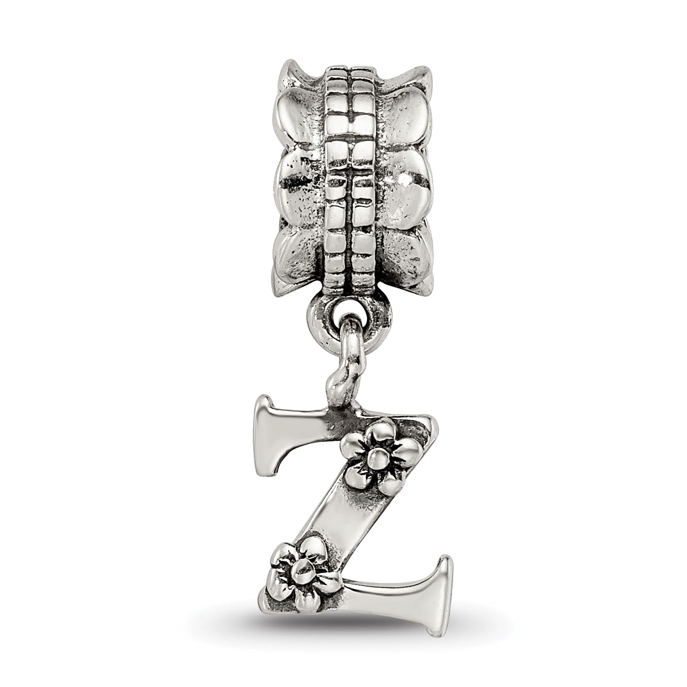 925 Sterling Silver Polished Artisan Oxidized Reflections Letter Name Personalized Monogram Initial Z Dangle Bead Charm
