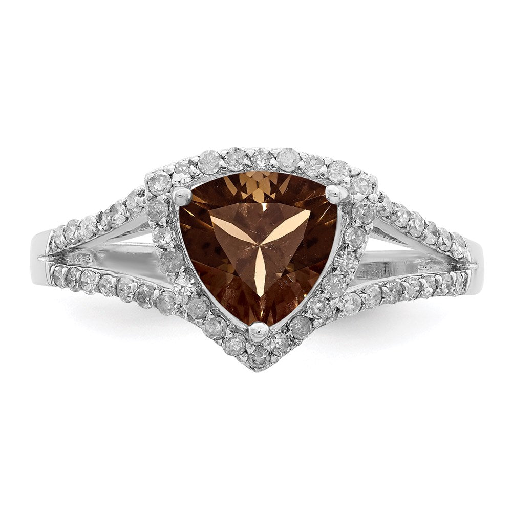 Sterling Silver Rhodium Diam. & Smoky Quartz Ring