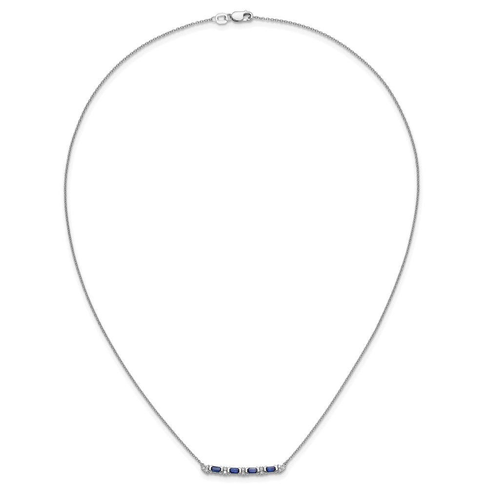 14k White Gold Sapphire and Diamond 18in. Bar Necklace