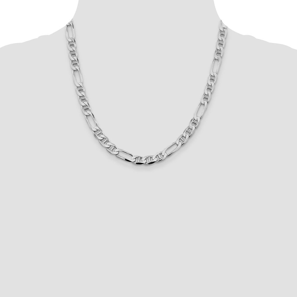 Sterling Silver Rhodium-plated 7.5mm Figaro Anchor Chain 20 Inches