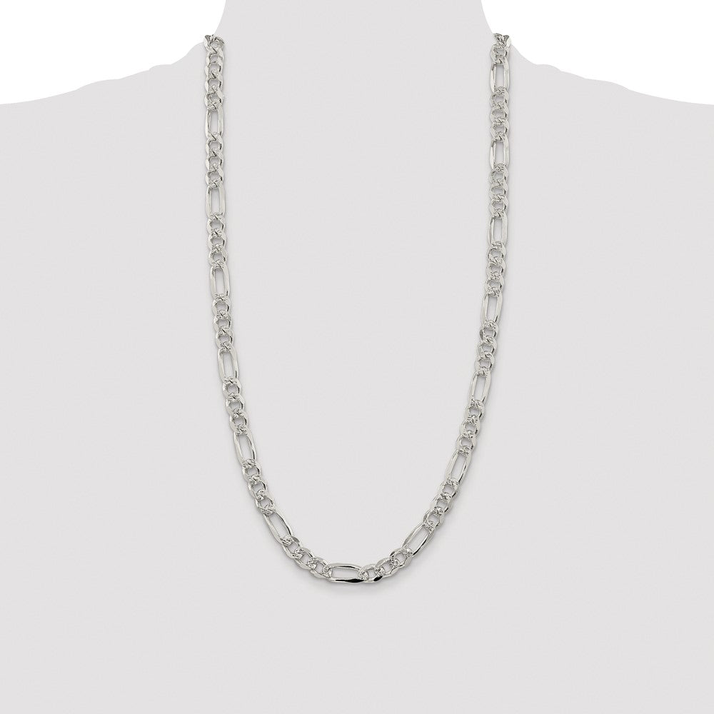 Sterling Silver Rhodium-plated 8mm Pave Flat Figaro Chain