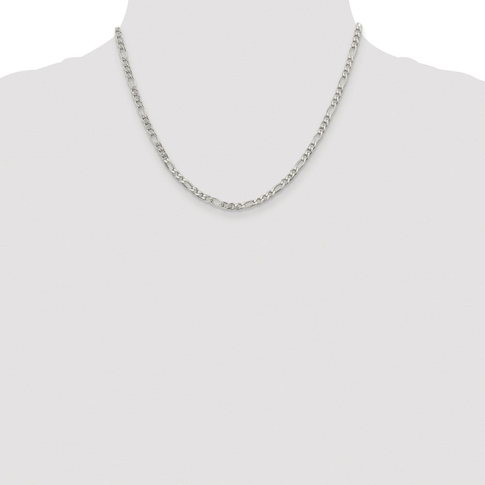 Sterling Silver Rhodium-plated 4mm Pav‚ Flat Figaro Chain