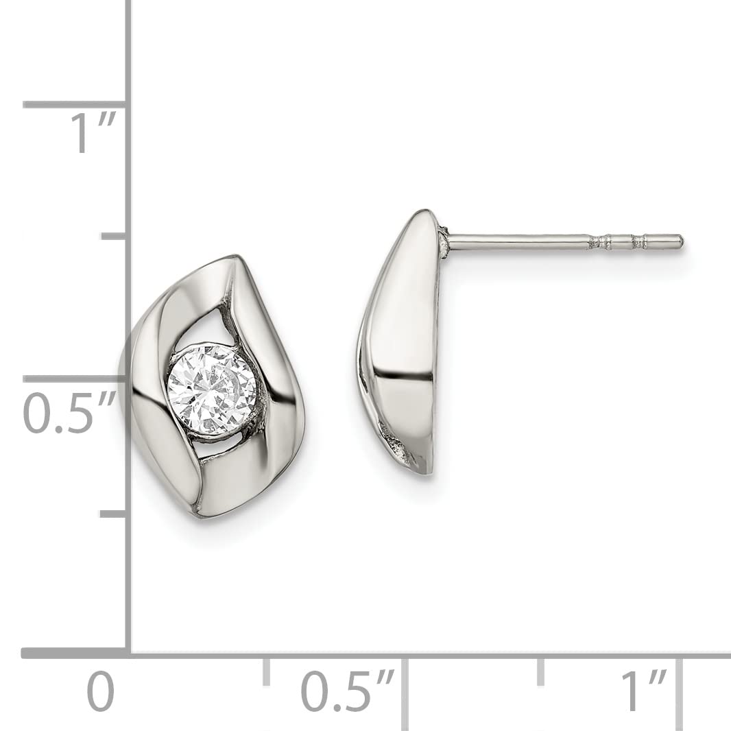 Stainless Steel Polished w/CZ Post Earrings