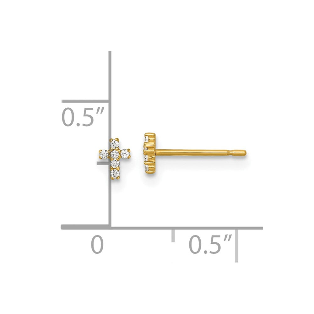 14k Madi K Polished Tiny CZ Cross Childrens Post Earrings