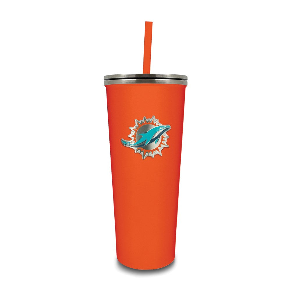 NFL Miami Dolphins Stainless Steel 24 ounce Skinny Tumbler with Emblem and Straw