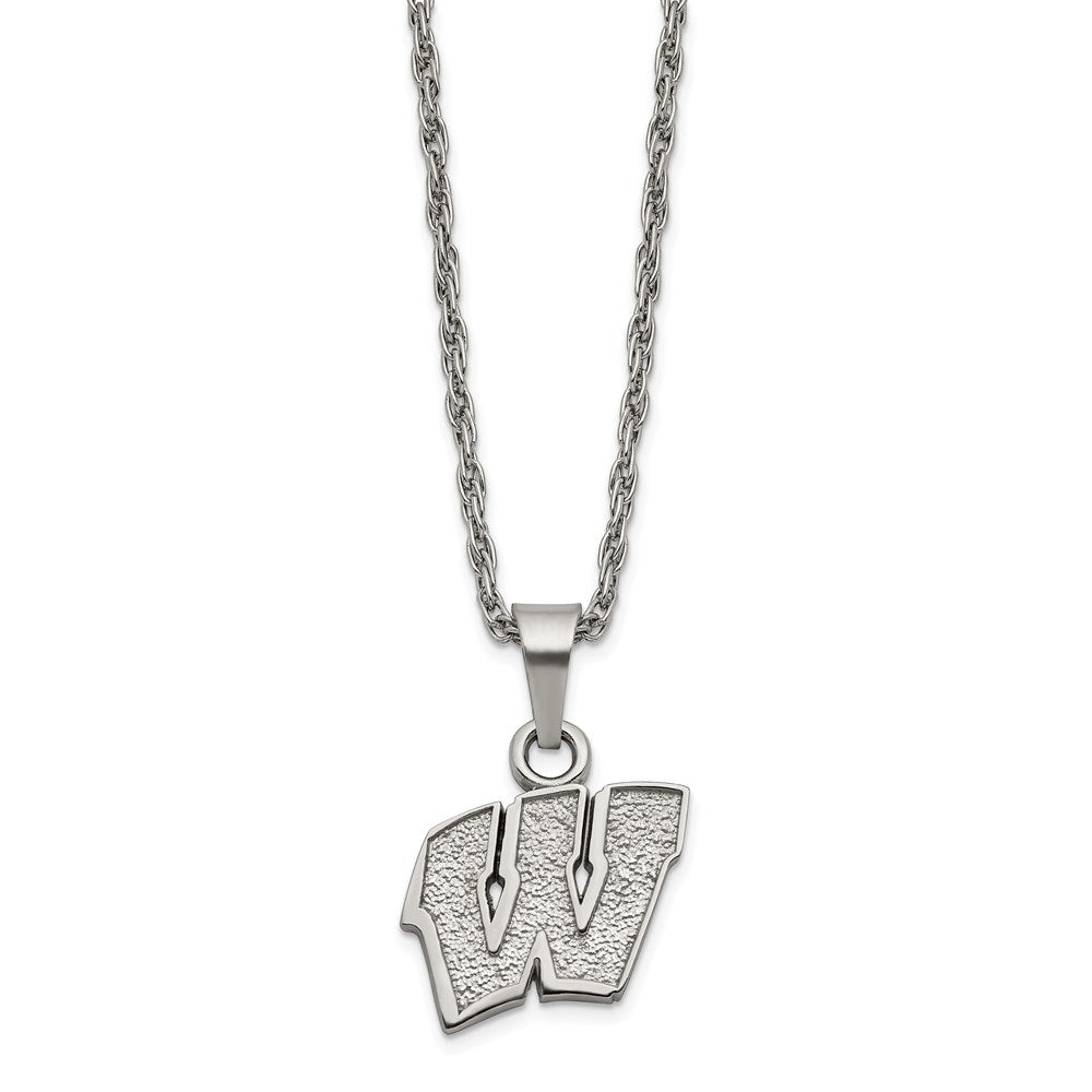 Stainless Steel LogoArt University of Wisconsin Letter W Pendant 18 inch Necklace with 2 inch Extender QST516UWI