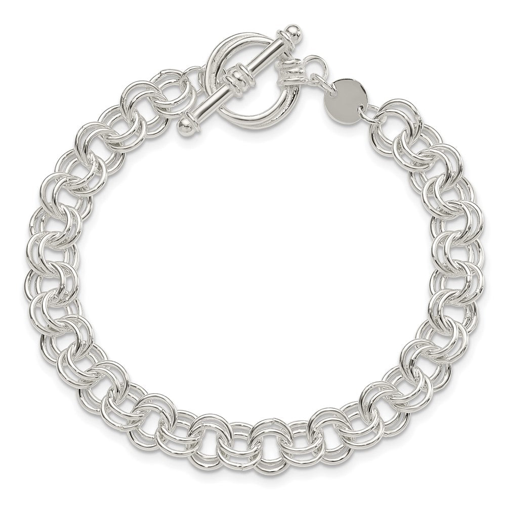 Sterling Silver Polished Fancy Link 7.5 inch Toggle Charm Bracelet 7.5 inches