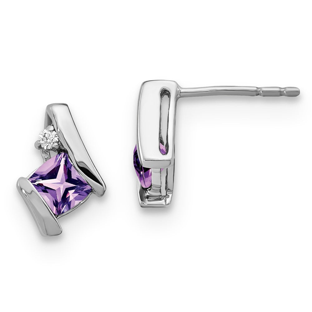 10k White Gold Polished Amethyst & Diamond Earrings
