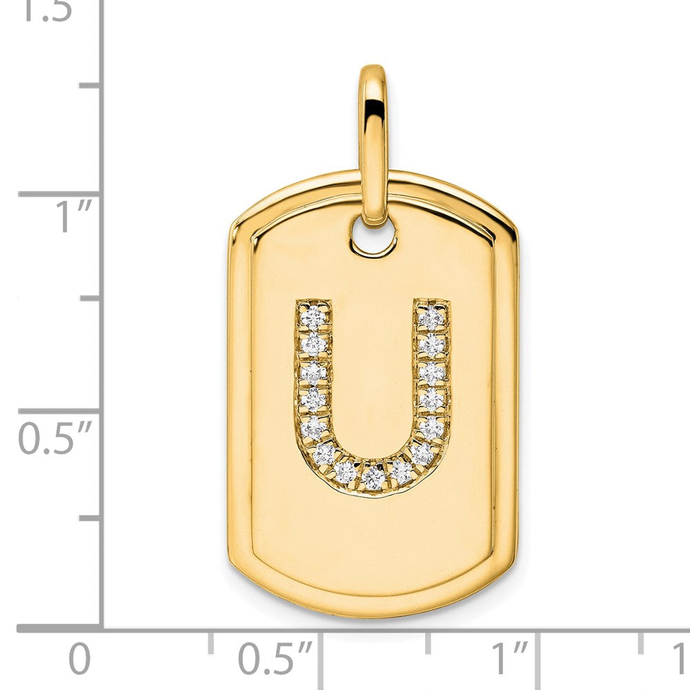 14K Diamond Initial U Dog Tag Charm