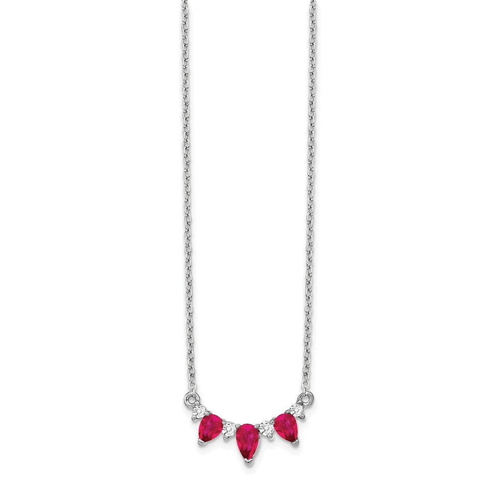 14k White Gold 1/8 carat Lab Grown Diamond VS/SI+ G+ and Created Ruby 18 inch Necklace