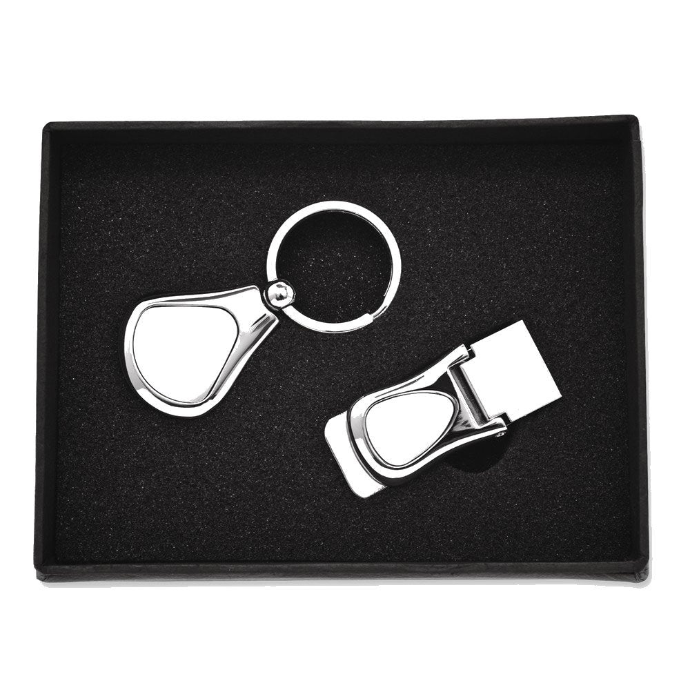 Nickel-plated Engravable Key Ring and Money Clip Set QGL8808