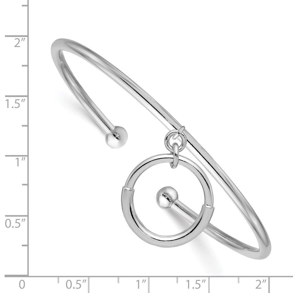Sterling Silver Rhod-plat Polished with Charm Cuff Bangle