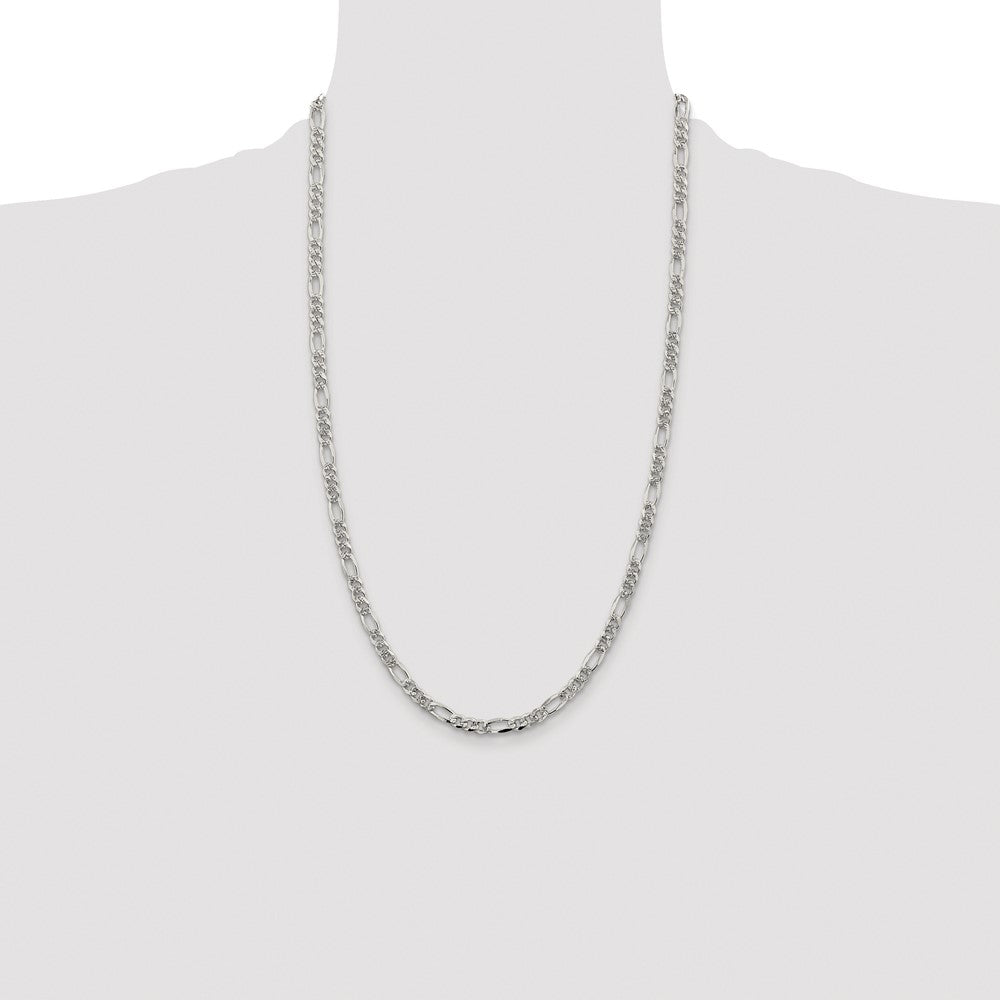 Sterling Silver Rhodium-plated 4.3mm Pav‚ Flat Figaro Chain