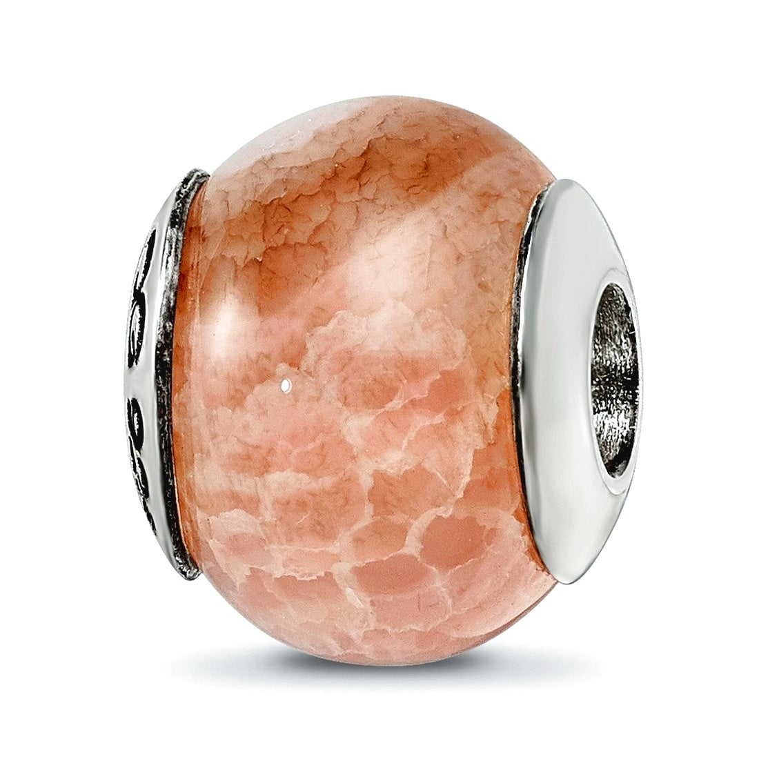Sterling Silver Reflections Peach Cracked Agate Stone Bead