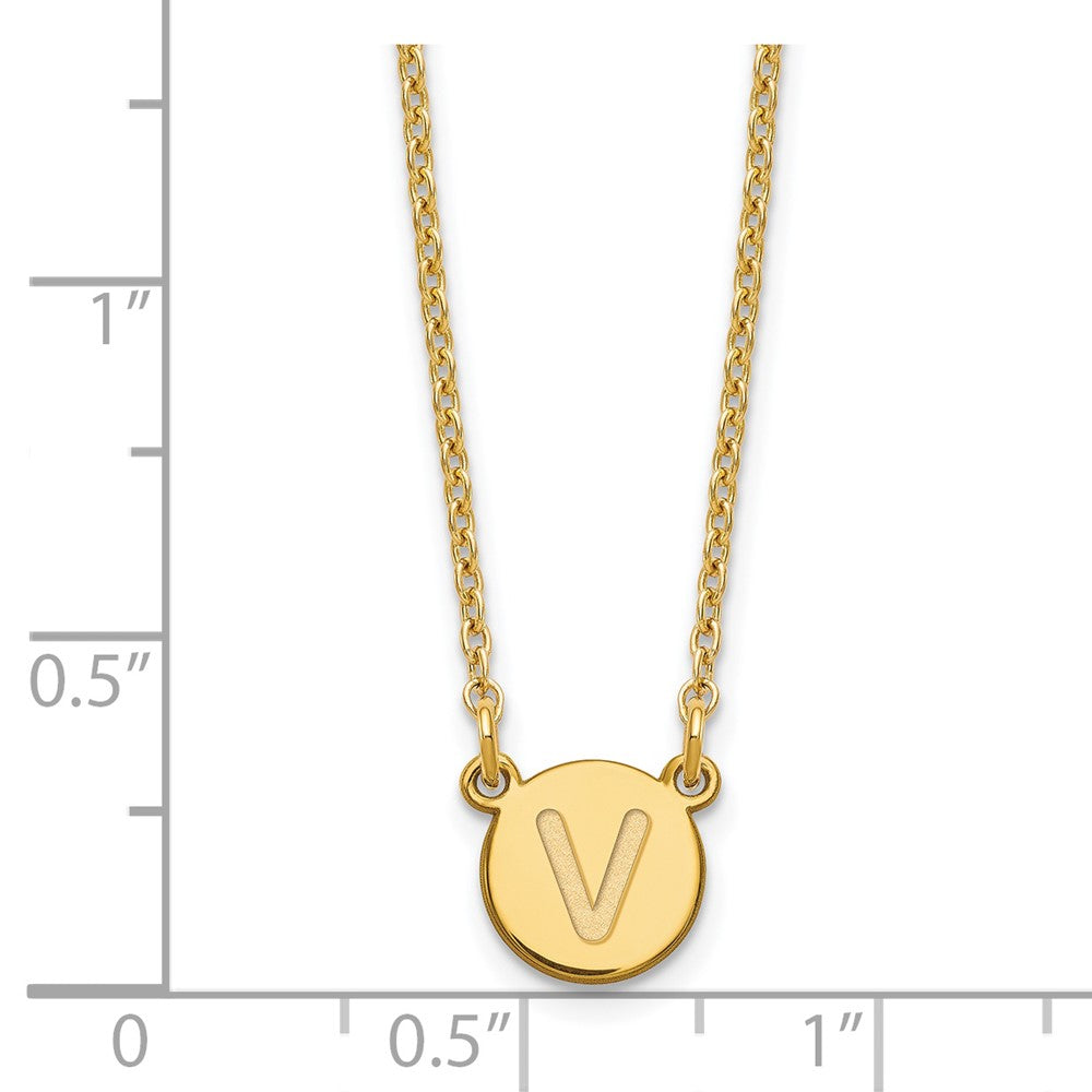 Sterling Silver Gold-plated Tiny Circle Block Letter V Initial Necklace