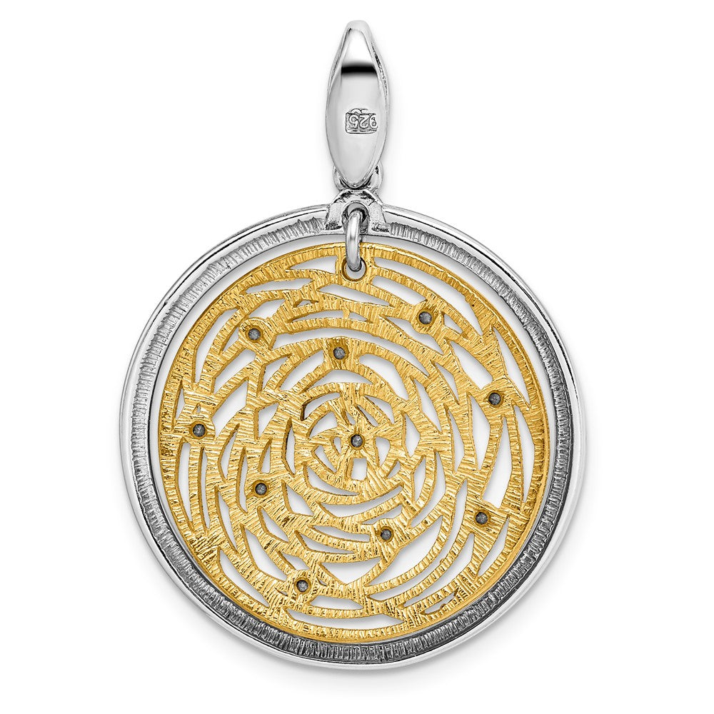 Sterling Silver Gold-tone Polished Scratch-finish CZ Pendant