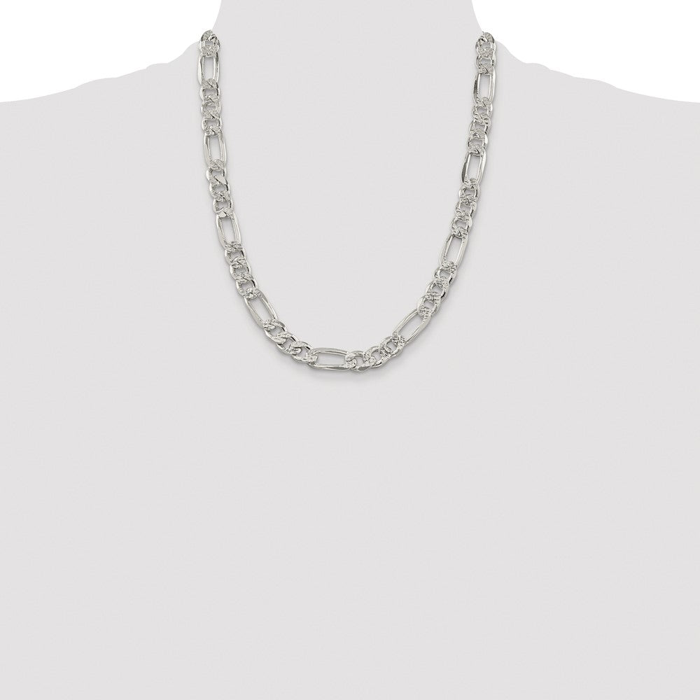 Sterling Silver Rhodium-plated 9.5mm Pav‚ Flat Figaro Chain