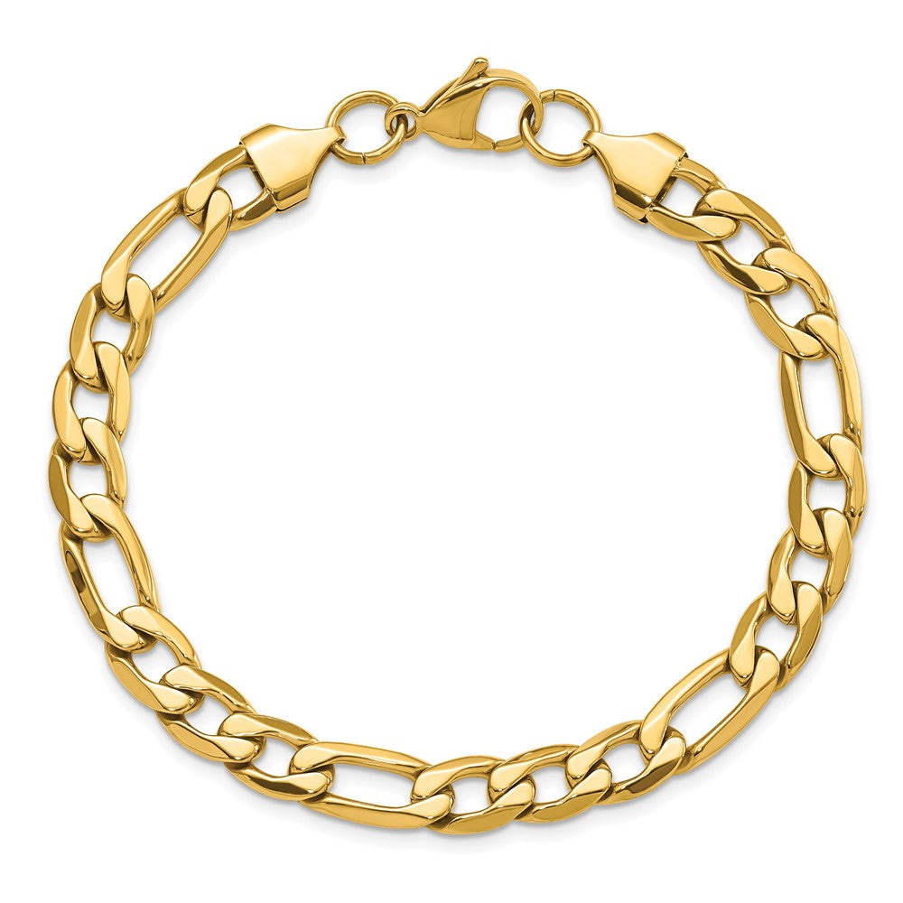 Stainless Steel Polished Yellow IP-plated 7.50mm Figaro 8.25in Bracelet 8.25 inches