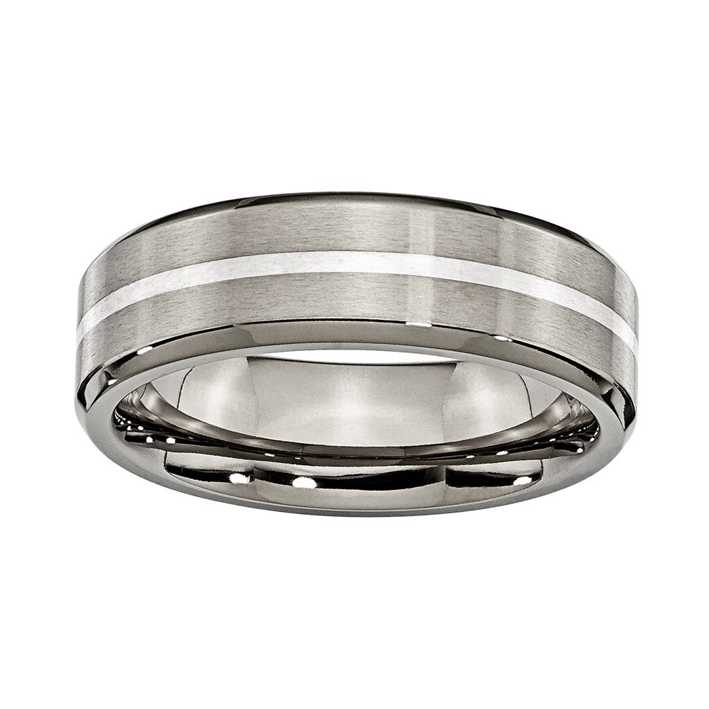 Titanium 7mm Silver Inlay Comfort-fit Band