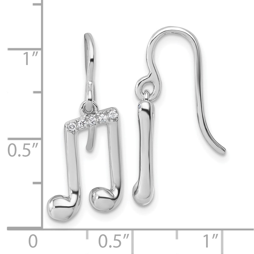 White Ice Sterling Silver Rhodium-plated Diamond Music Note Dangle Earrings