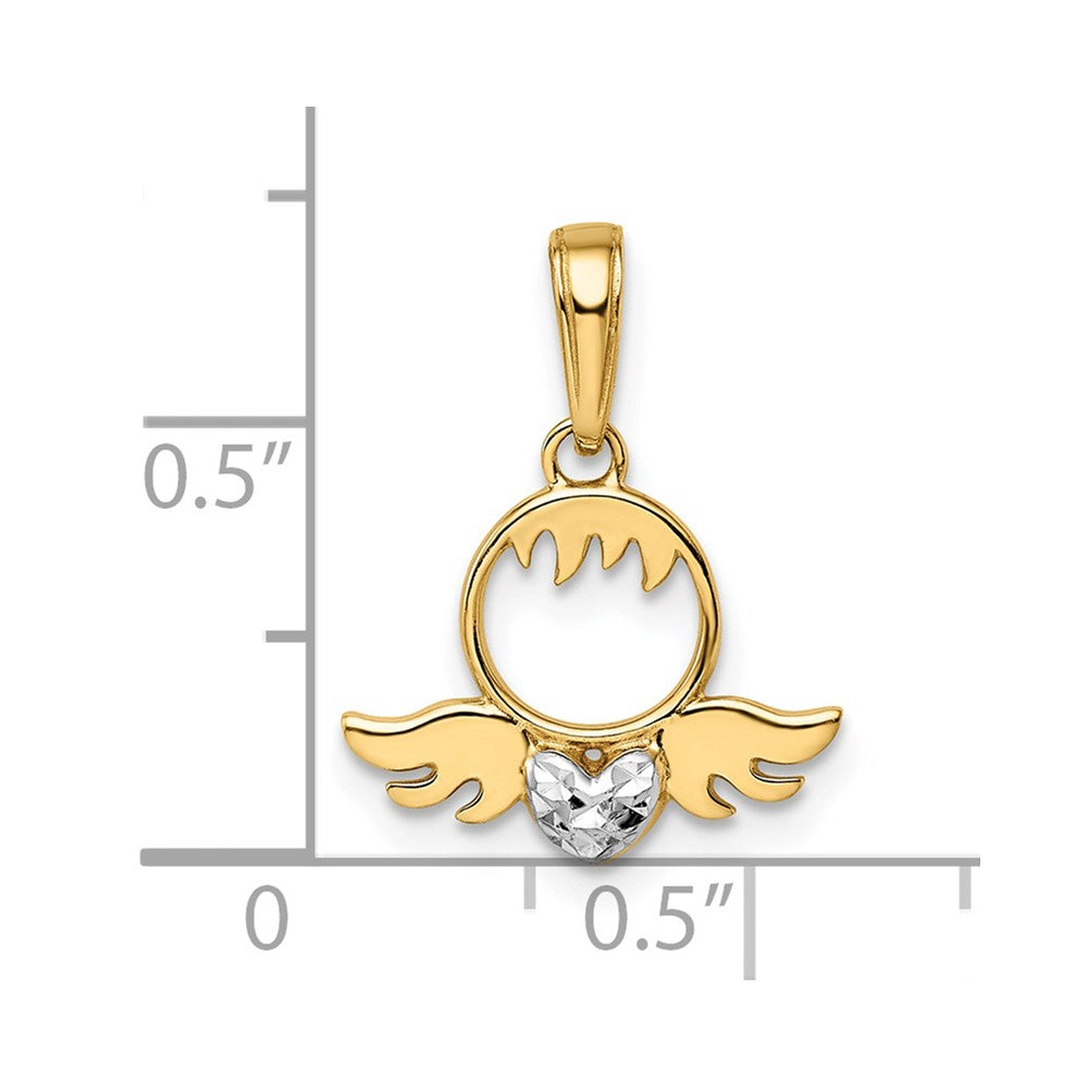 14k & White Rhodium D/C Heart & Wings Pendant